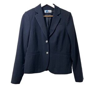 Calvin Klein Womens Sz 8 Two Button Lux Blazer Long Sleeve Black Collar Lined